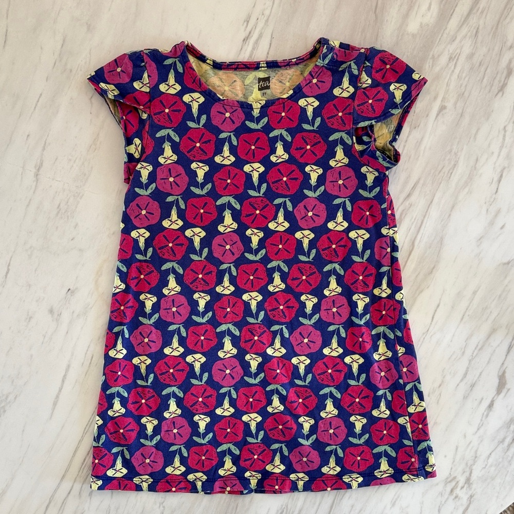 Tea Collection Colorful Patterned Short Sleeve Girls Dress. Size 3T.